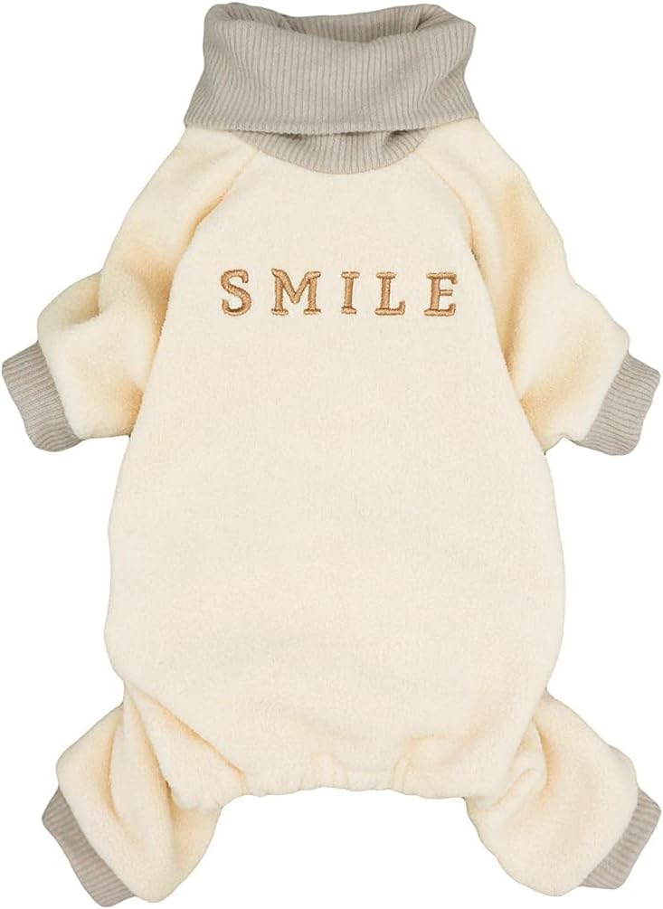 Cozy Beige Turtleneck Dog Pajamas - Perfect for Small Breeds, Stylish and Comfortable Fleece Onesies