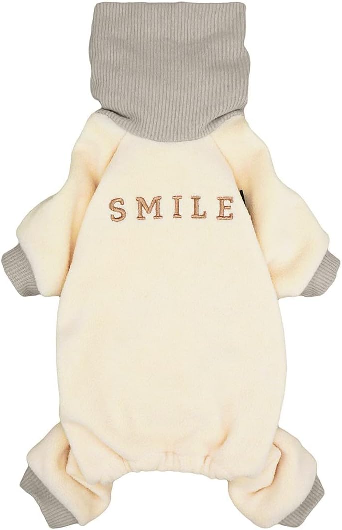 Cozy Beige Turtleneck Dog Pajamas - Perfect for Small Breeds, Stylish and Comfortable Fleece Onesies