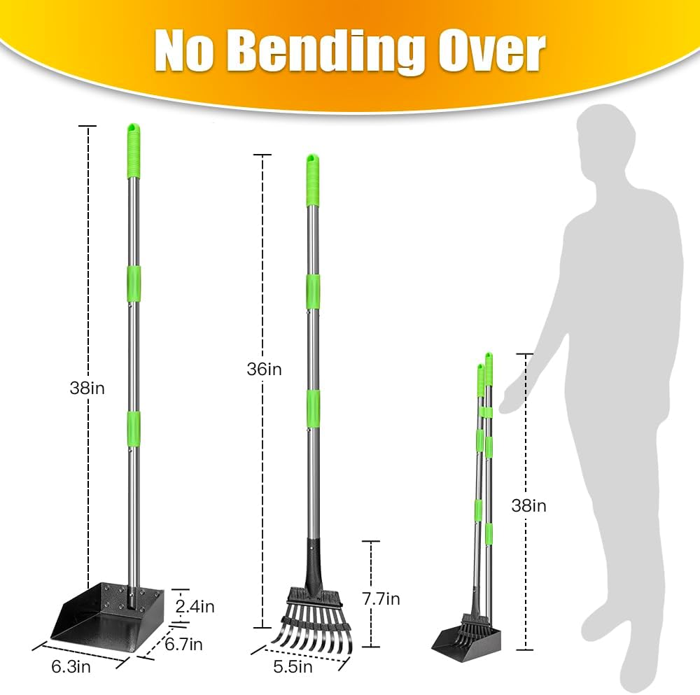 Effortless Clean-Up with the TOOGE Long Handle Dog Pooper Scooper - Heavy Duty Stainless Steel Tray and Rake for Small to Medium Dogs