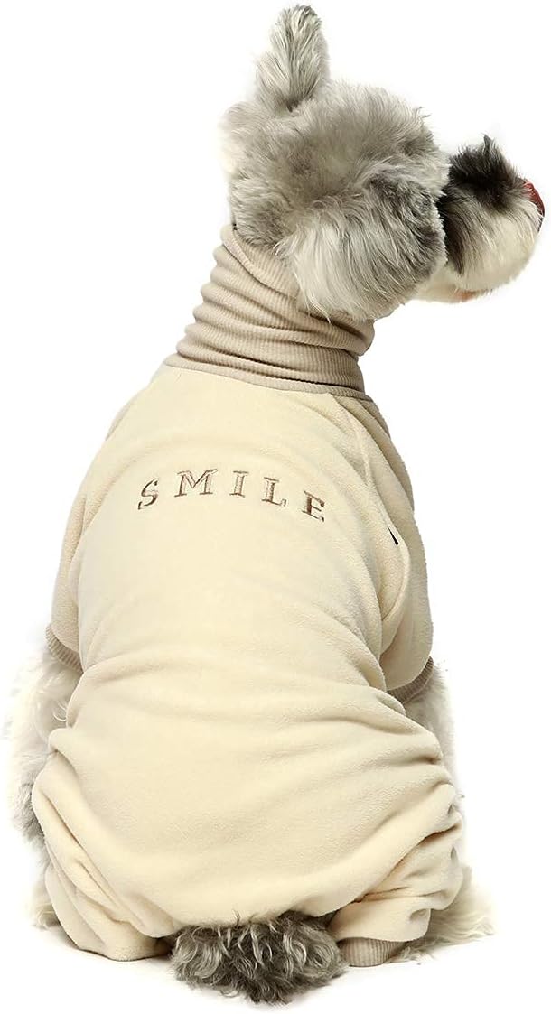 Cozy Beige Turtleneck Dog Pajamas - Perfect for Small Breeds, Stylish and Comfortable Fleece Onesies