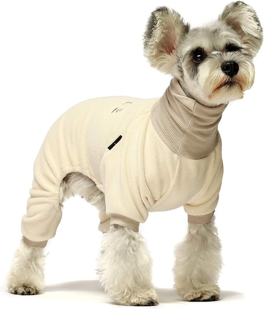 Cozy Beige Turtleneck Dog Pajamas - Perfect for Small Breeds, Stylish and Comfortable Fleece Onesies