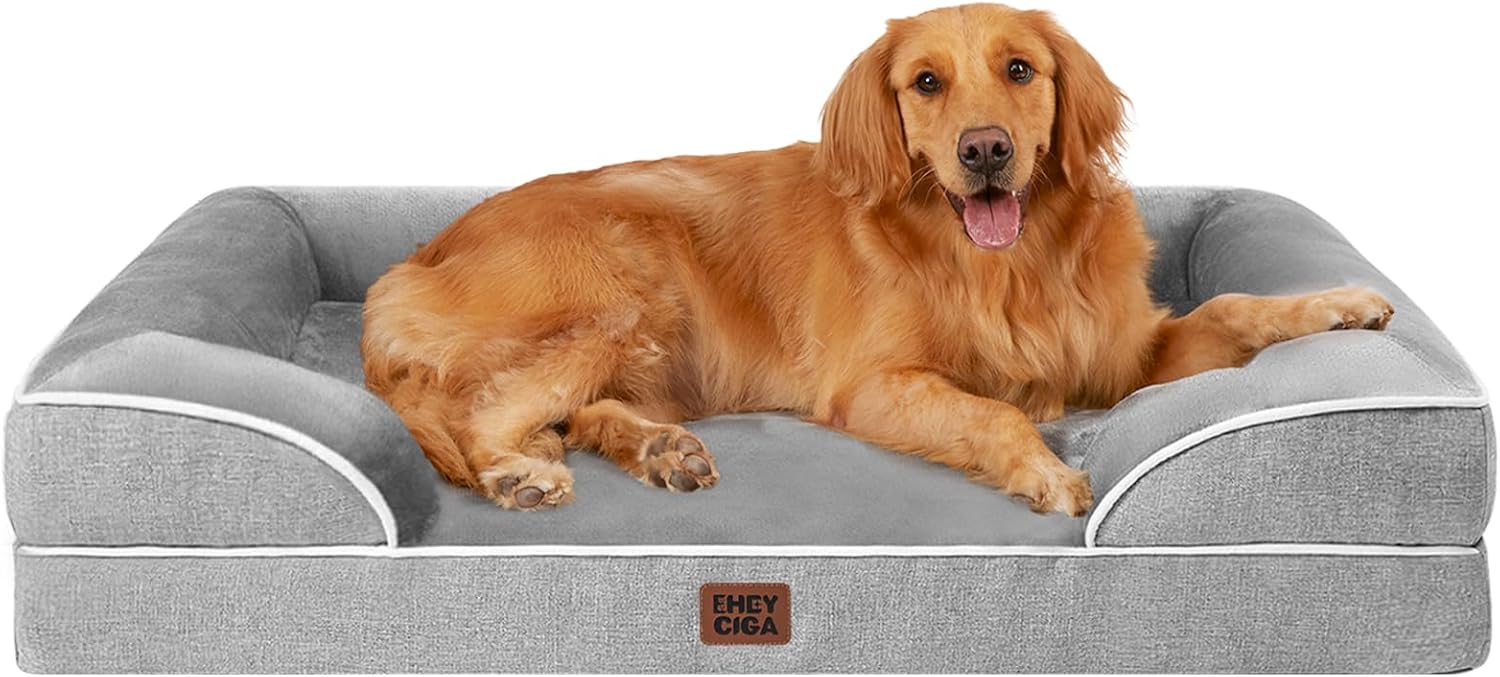 Luxurious Grey Orthopedic Dog Bed for Extra Large Dogs - Waterproof Memory Foam with Supportive Sides and Non-Slip Base - Perfect Comfort for Your Beloved Pet