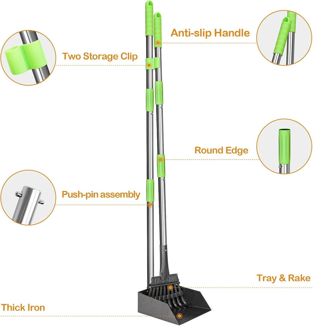 Effortless Clean-Up with the TOOGE Long Handle Dog Pooper Scooper - Heavy Duty Stainless Steel Tray and Rake for Small to Medium Dogs