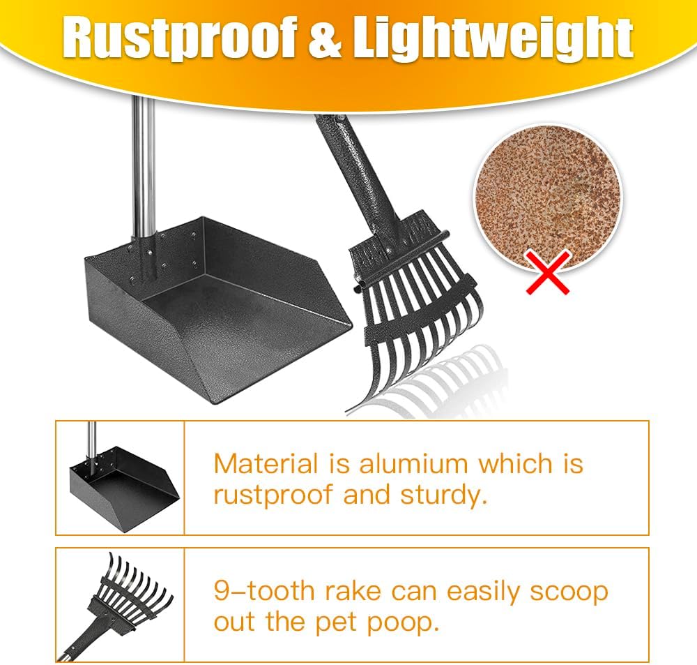Effortless Clean-Up with the TOOGE Long Handle Dog Pooper Scooper - Heavy Duty Stainless Steel Tray and Rake for Small to Medium Dogs