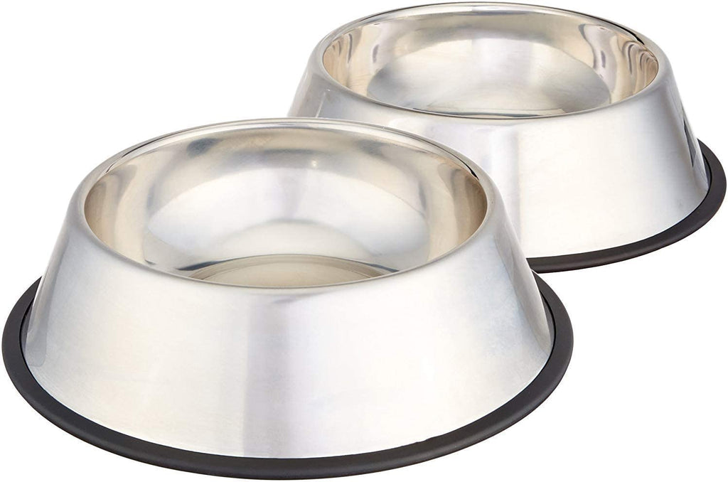 Stainless Steel Non-Skid Dog Water and Food Bowls, Dishwasher Safe, Rust Resistant, 38Oz Capacity, 10 X 2.8 Inches, 2-Pack