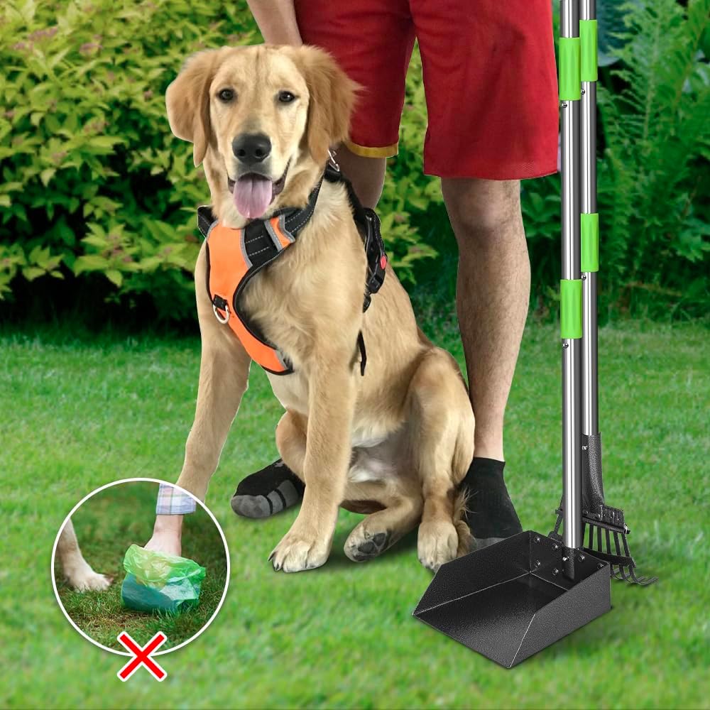 Effortless Clean-Up with the TOOGE Long Handle Dog Pooper Scooper - Heavy Duty Stainless Steel Tray and Rake for Small to Medium Dogs