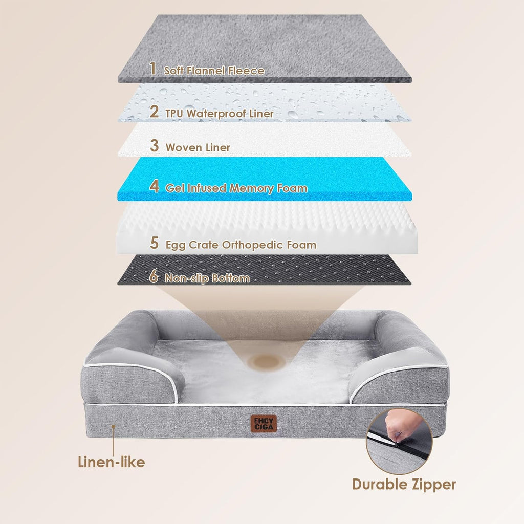 Luxurious Grey Orthopedic Dog Bed for Extra Large Dogs - Waterproof Memory Foam with Supportive Sides and Non-Slip Base - Perfect Comfort for Your Beloved Pet