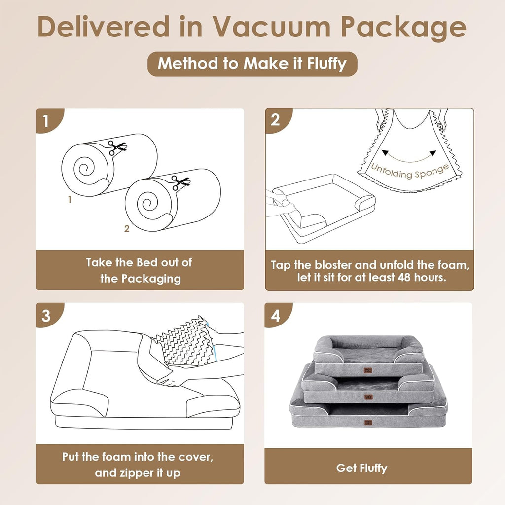 Luxurious Grey Orthopedic Dog Bed for Extra Large Dogs - Waterproof Memory Foam with Supportive Sides and Non-Slip Base - Perfect Comfort for Your Beloved Pet