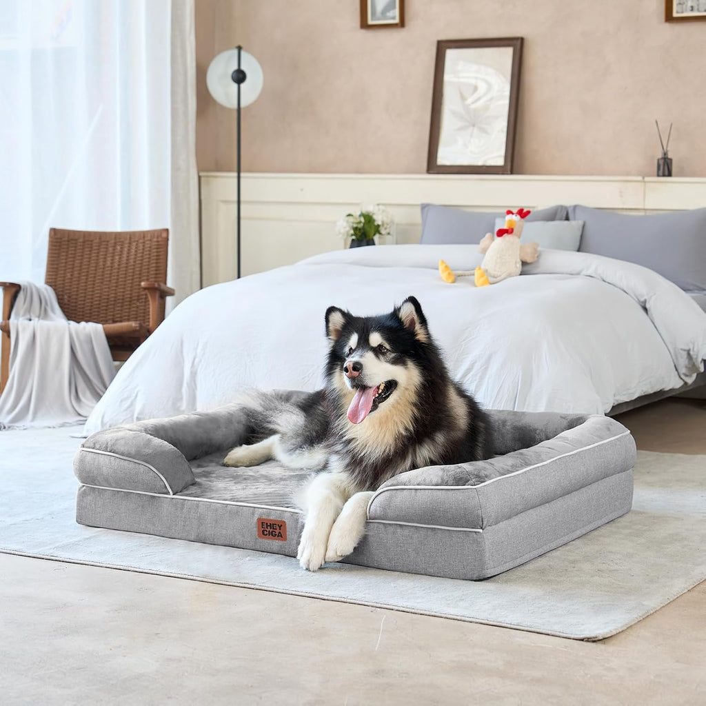 Luxurious Grey Orthopedic Dog Bed for Extra Large Dogs - Waterproof Memory Foam with Supportive Sides and Non-Slip Base - Perfect Comfort for Your Beloved Pet