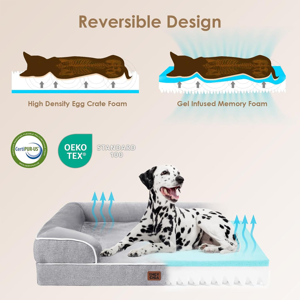 Luxurious Grey Orthopedic Dog Bed for Extra Large Dogs - Waterproof Memory Foam with Supportive Sides and Non-Slip Base - Perfect Comfort for Your Beloved Pet