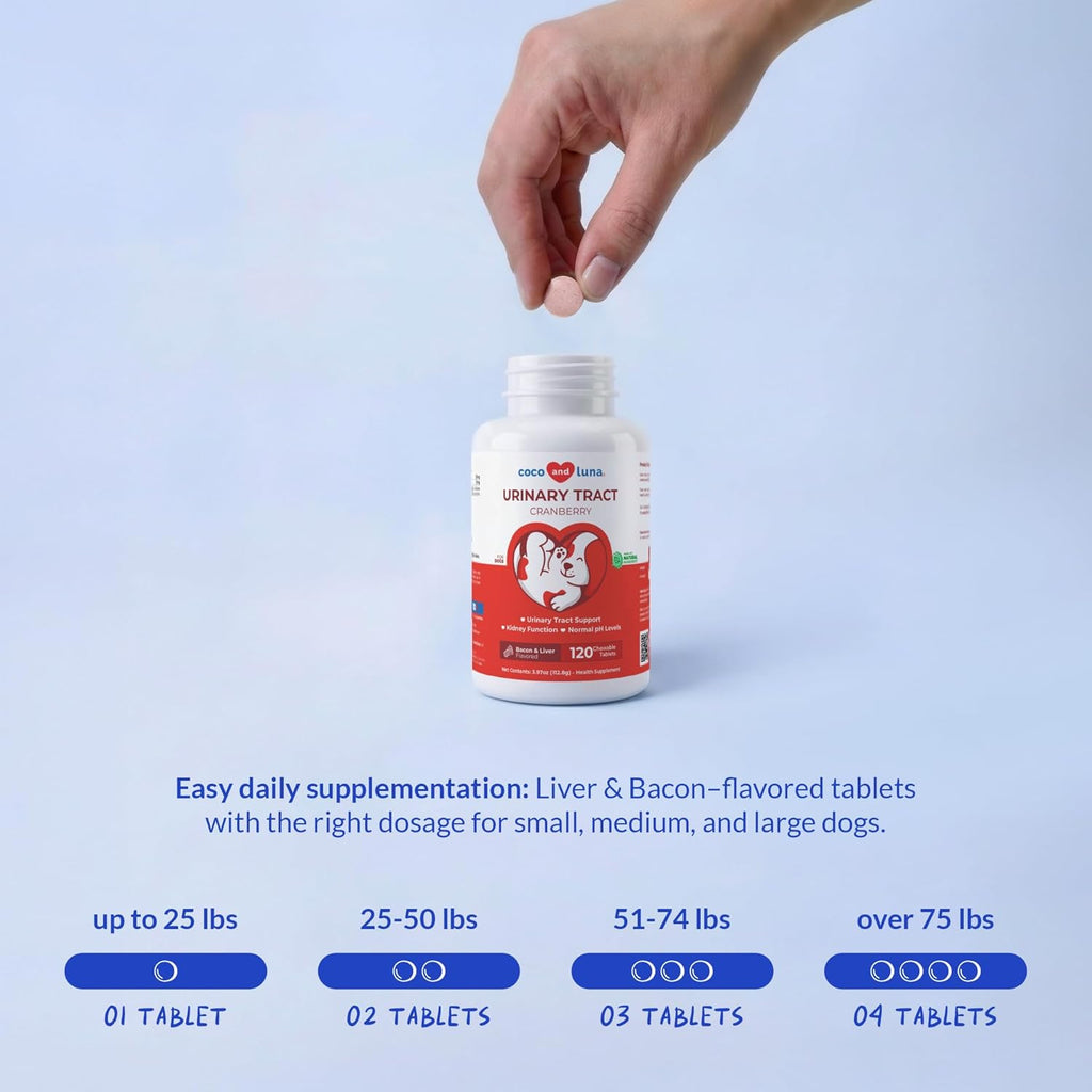 Cranberry Chewable Tablets for Dogs - 120 Count for Urinary Tract Health, Bladder Support, and UTI Prevention