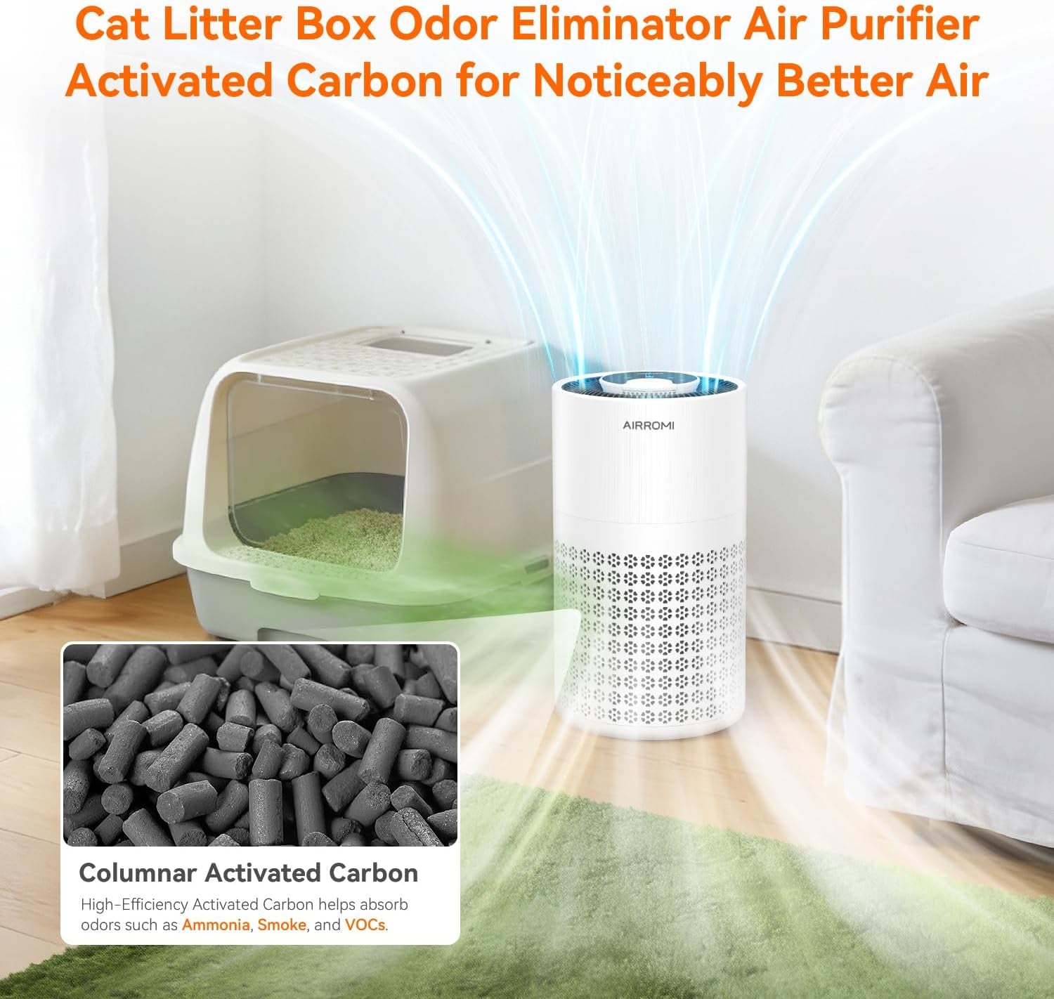 Air Purifier for Bedroom with HEPA 3-In-1 Filter, Pet Air Purifier for Home Cat Pee Smell, Covers Upto 990 Ft², Quiet 360° Intake Air Cleaner for Pet Hair,Allergies,Dust,Smoke A2001 White