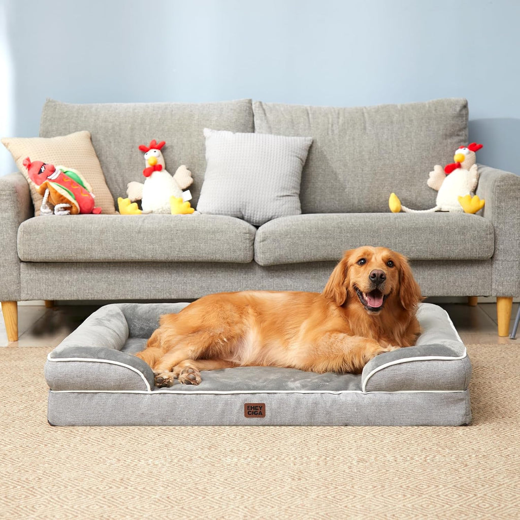 Luxurious Grey Orthopedic Dog Bed for Extra Large Dogs - Waterproof Memory Foam with Supportive Sides and Non-Slip Base - Perfect Comfort for Your Beloved Pet