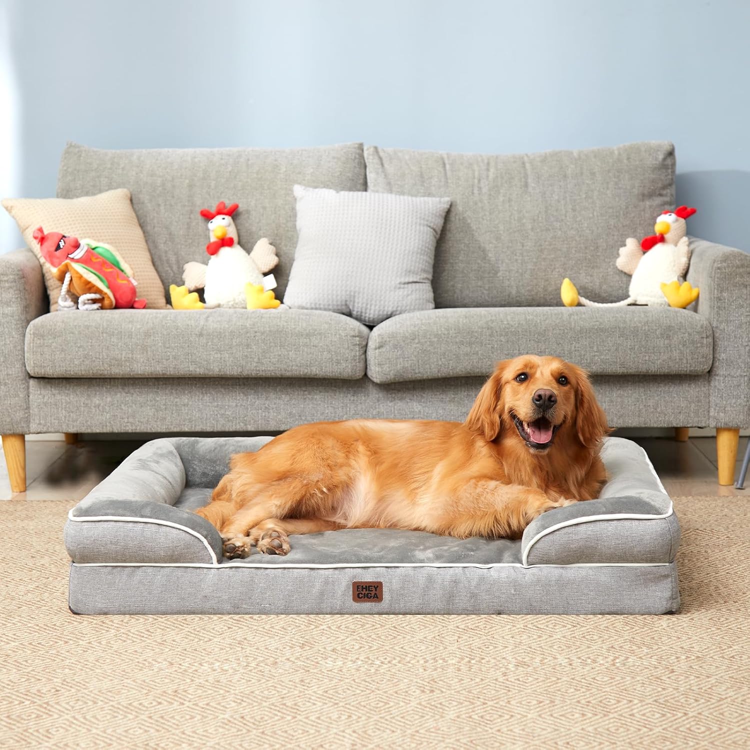 Luxurious Grey Orthopedic Dog Bed for Extra Large Dogs - Waterproof Memory Foam with Supportive Sides and Non-Slip Base - Perfect Comfort for Your Beloved Pet